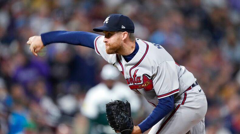 Braves reliever Collin McHugh, an important part of the bullpen, tested positive for COVID-19 and is headed to the injured list. (AP Photo/David Zalubowski)