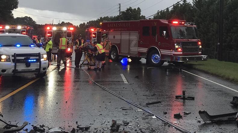 Three people were hurt in a head-on crash in Gainesville.