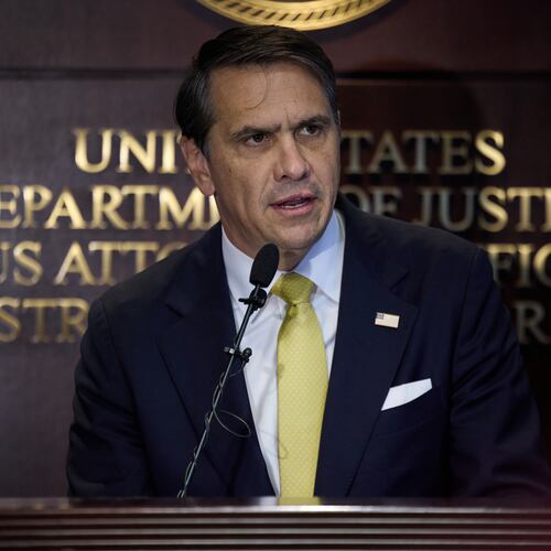 U.S. Attorney General Todd Blanche gives a press conference about people charged in the takedown of Puerto Rican drug gang "Los Baja Deo" (LBD) in San Juan, Puerto Rico, Thursday, Aug. 27, 2026. (AP Photo/Stephanie Rojas)