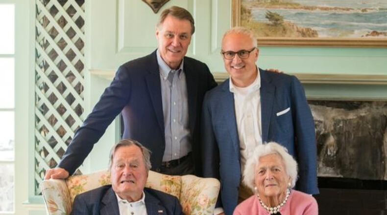Eric Tanenblatt, top right, and Sen. David Perdue with the Bushes in Kennebunkport. AJC archives photo