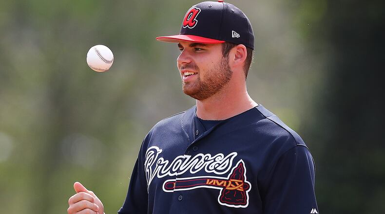 Atlanta Braves pitcher Bryse Wilson participates in drills during the first full squad workout at spring training in the ESPN Wide World of Sports Complex on Thursday, Feb. 21, 2019, in Lake Buena Vista.    Curtis Compton/ccompton@ajc.com