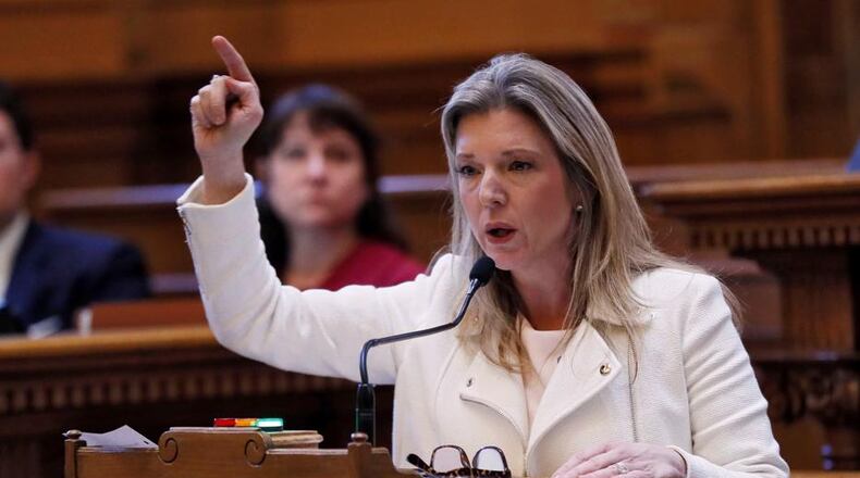 Democratic state Sen. Jen Jordan rails against a bill that would outlaw most abortions in Georgia. Photo by Bob Andres