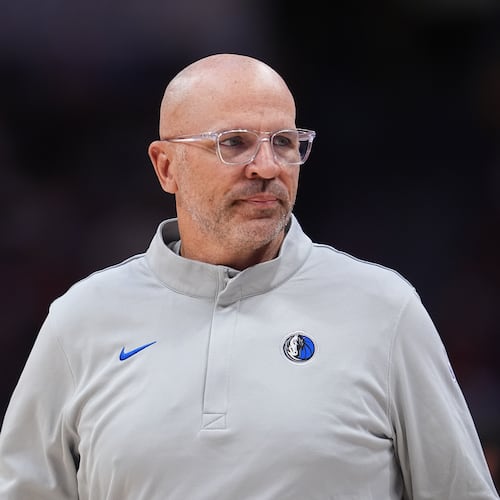 FILE - Dallas Mavericks head coach Jason Kidd is seen in the first half of an NBA basketball game, March 25, 2026, in Denver. (AP Photo/David Zalubowski, File)