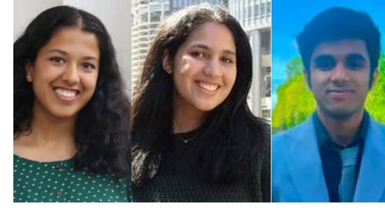 Sriya Avasarala (from left), Anvi Sharma and Aryan Joshi were all killed in the crash in Alpharetta.