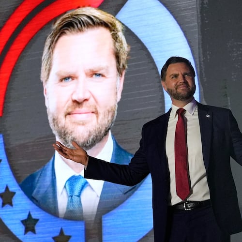 Vice President JD Vance takes the stage during a "This Is the Turning Point" campus tour event at the University of Mississippi, in Oxford, Miss., Wednesday, Oct. 29, 2025. (AP Photo/Gerald Herbert)