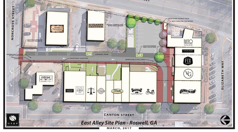 Map depicts the East Alley Pathway Improvement project in downtown Roswell. The City Council has authorized $1.7 million in contracts for the project. CITY OF ROSWELL