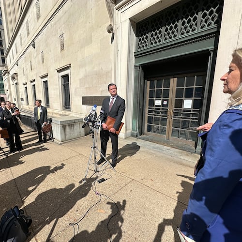 Attorney Matthew Seligman, representing Democratic state legislators, speaks with the media following a hearing on new congressional maps before the state Supreme Court in Richmond, Va., on Monday, April 27, 2026. (AP Photo/Allen G. Breed)