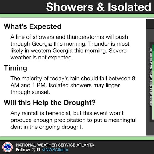 Information from the National Weather Service on Sunday's forecast for showers. (Courtesy of the National Weather Service)