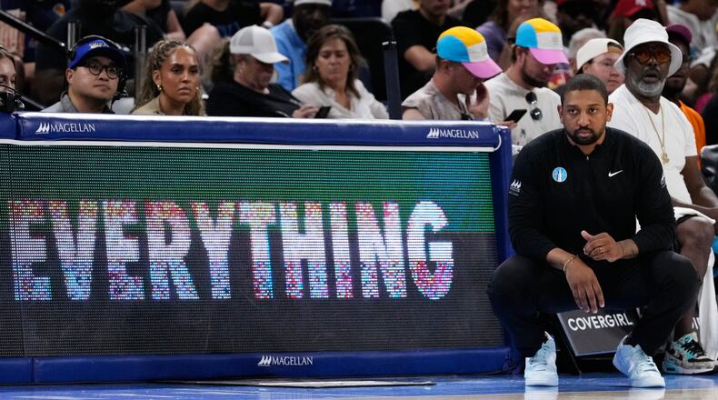 Chicago Sky head coach Tyler Marsh watches players during the second half of a WNBA basketball game against the Seattle Storm Wednesday, July 15, 2026, in Chicago. (AP Photo/Nam Y. Huh)