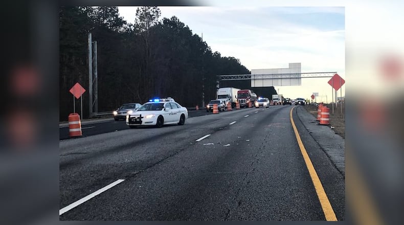 A construction worker was hit Friday on I-85 North in Gwinnett County, police said.