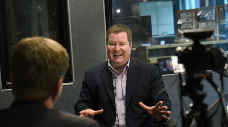 March 24, 2016 Atlanta - Erick Erickson, host of The Erick Erickson Show and organizer of RedState.com speaks at News 95.5 and AM750 WSB studio on Thursday, March 24, 2016. Like others in the GOP, Macon native Erick Erickson is riding a wave of anger. As it has risen, so have his fortunes: blogger, TV commentator and, now, one of the chief critics of the man who would be president, Donald Trump.