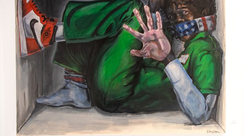 Darius Parker's "The View," 2024, is featured in "Hold the Line" at ArtXchange, an exhibition of 35 Black male artists.