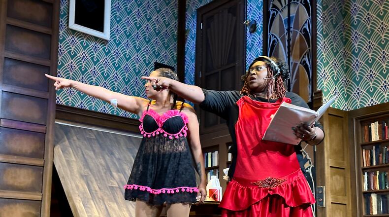 Candy McLellan, right, starred along with Arianna Hardaway, left, in "The Play that Goes Wrong" at Aurora Theatre. McLellan said the experience helped her direct "It's a Wonderful Life." (Photo by Bruce Johnson Photography)