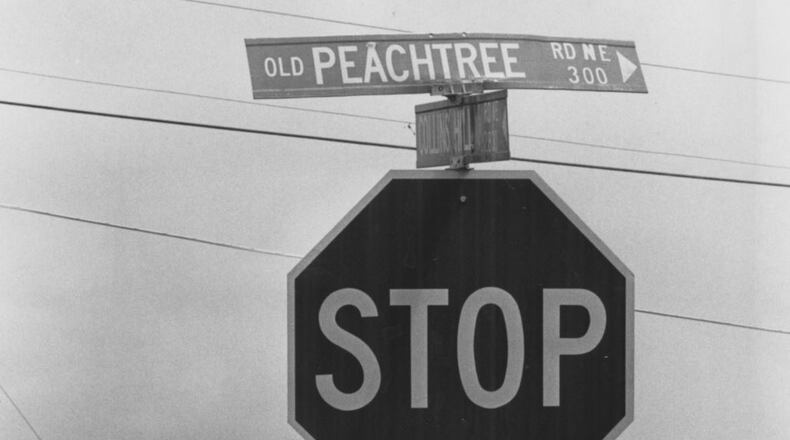 A sign for Old Peachtree Road in Gwinnett County, circa 1985. FILE PHOTO