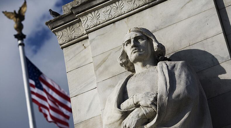 One of numerous statues across the country honoring the Italian explorer Christopher Columbus. Five states have now renamed the Columbus holiday to honor indigenous people. New Mexico's governor signed the Indigenous Peoples' Day memorial into law on Tuesday.