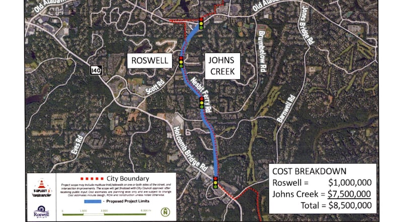 Roswell recently approved an agreement with Johns Creek for the TSPLOST II Nesbit Ferry Road project. (Courtesy City of Roswell)