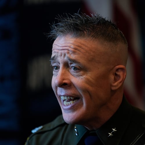 Senior U.S. Border Patrol official Greg Bovino speaks to Associated Press reporters during an interview Monday, Nov. 3, 2025, in Rosemont, Ill. (AP Photo/Erin Hooley)