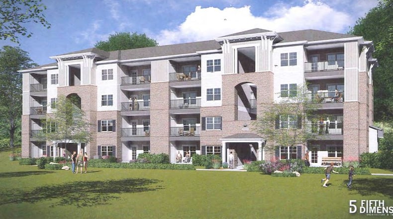 A 256-unit apartment complex is being proposed near Coolray Field and across I-85 from the Mall of Georgia. (Via planning commission documents)