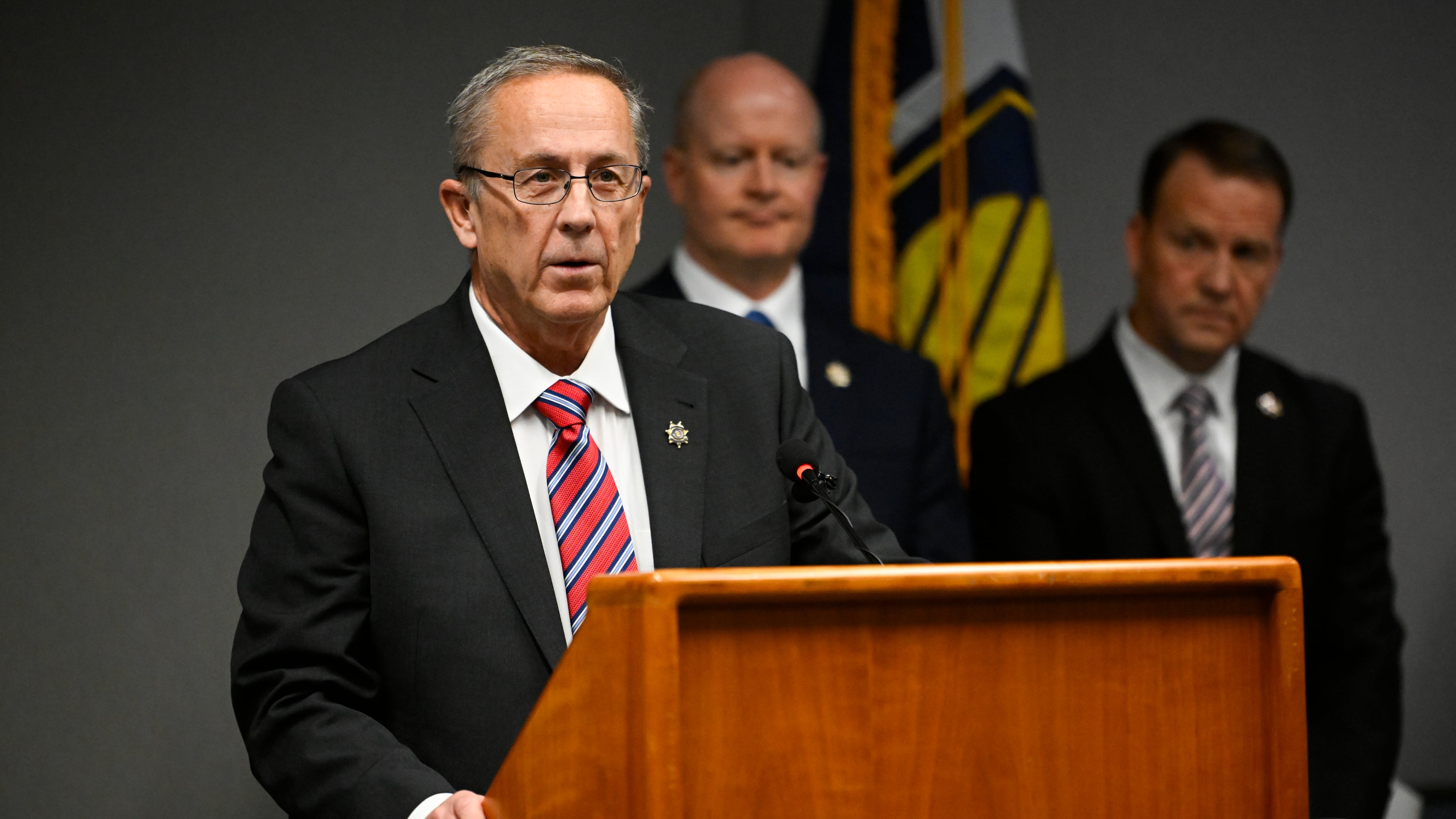 Utah County Attorney Jeff Gray speaks during a news conference announcing charges filed against Tyler Robinson, the man accused of fatally shooting conservative activist Charlie Kirk, Tuesday, Sept. 16, 2025, in Provo, Utah. (AP Photo/Alex Goodlett)