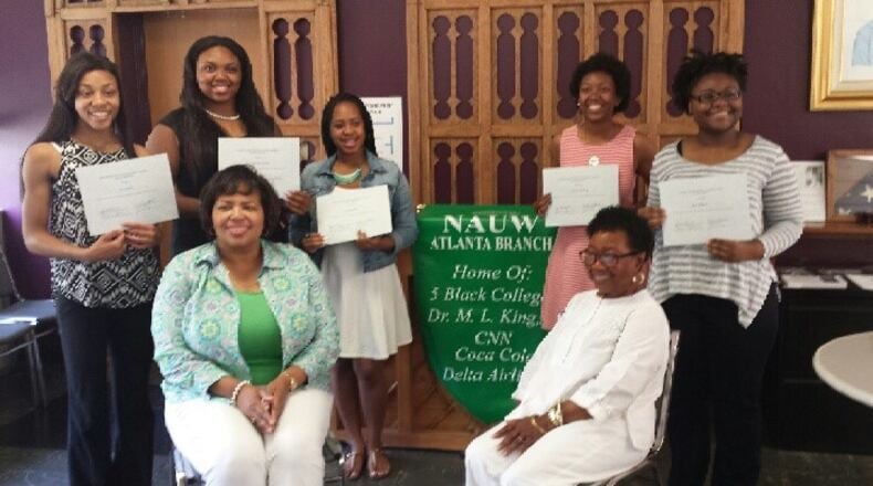 Seated, from left: scholarship chairwoman, Janice Roberts and co-chairwoman, Dr. Ruby P. Jackson; standing, from left: NAUW scholarship winners Kia Smith, Jordan Mason, Nia Peebles, Khloe’ Starling, and Tije Wilkins.