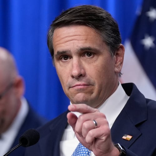 FILE - Acting Attorney General Todd Blanche speaks during a news conference on unaccompanied children at the Justice Department, June 11, 2026, in Washington. (AP Photo/Manuel Balce Ceneta, File)