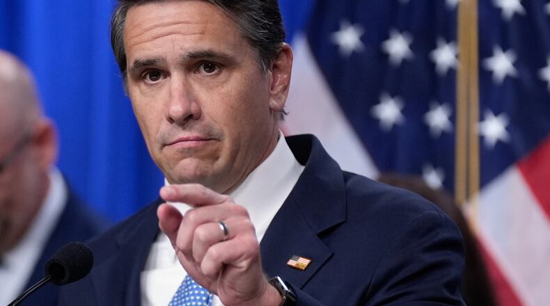 FILE - Acting Attorney General Todd Blanche speaks during a news conference on unaccompanied children at the Justice Department, June 11, 2026, in Washington. (AP Photo/Manuel Balce Ceneta, File)