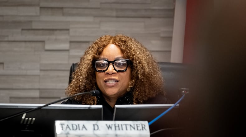 Judge Tadia Whitner gives her ruling on the case. Supporters and opponents have convened for an emergency hearing to consider arguments regarding the proposed creation of the City of Mulberry.Thursday, May 16, 2024 (Ben Hendren for the Atlanta Journal Constitution)