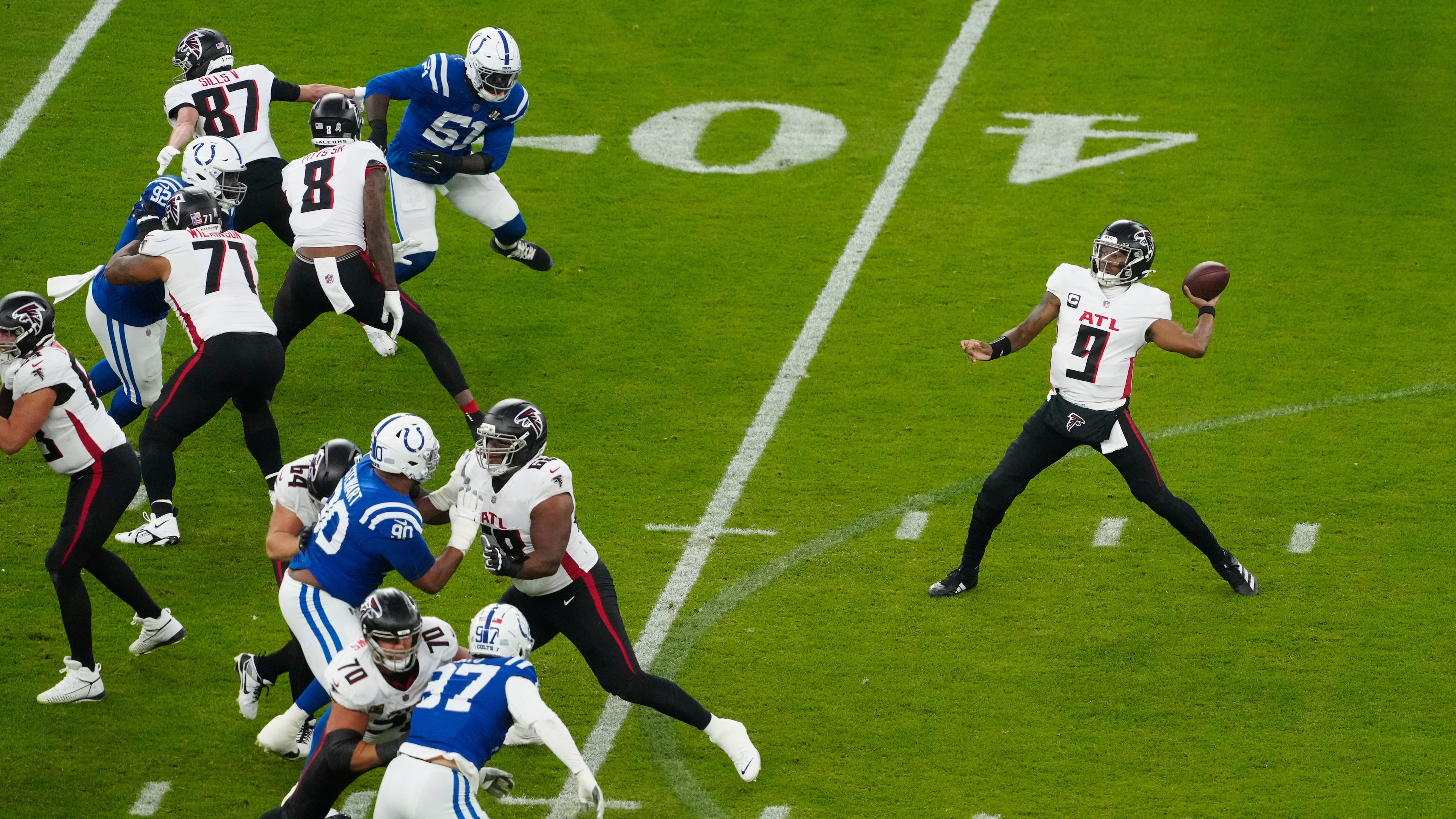 “I’ve got to play better,” Atlanta Falcons quarterback Michael Penix Jr. said after Sunday's loss to the Indianapolis Colts in Berlin. (Markus Schreiber/AP)