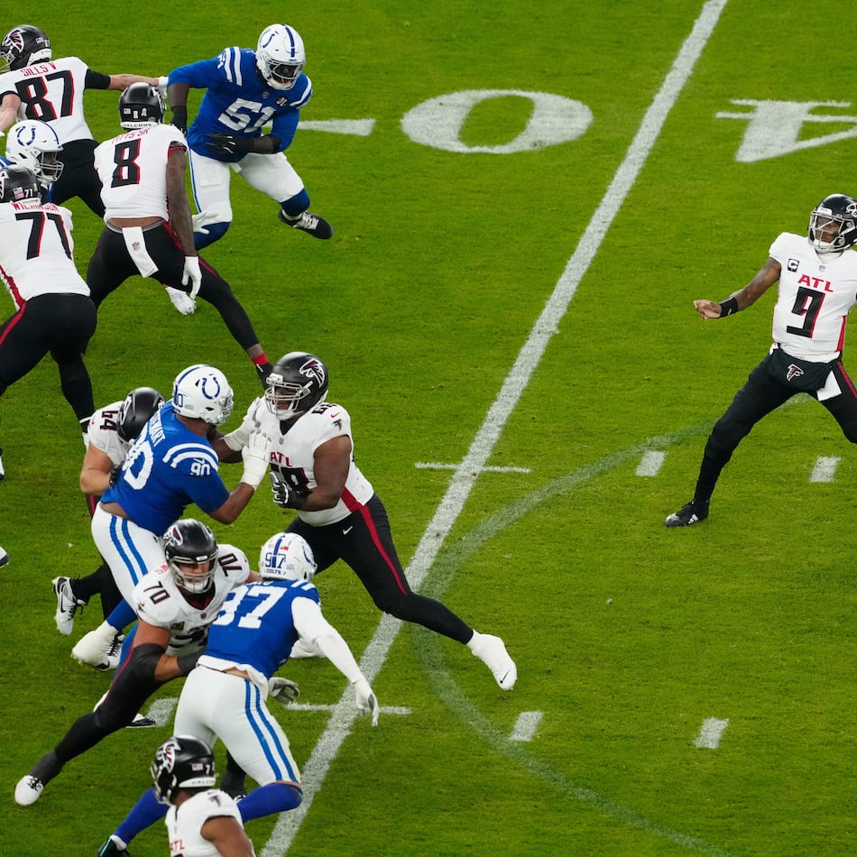 “I’ve got to play better,” Atlanta Falcons quarterback Michael Penix Jr. said after Sunday's loss to the Indianapolis Colts in Berlin. (Markus Schreiber/AP)