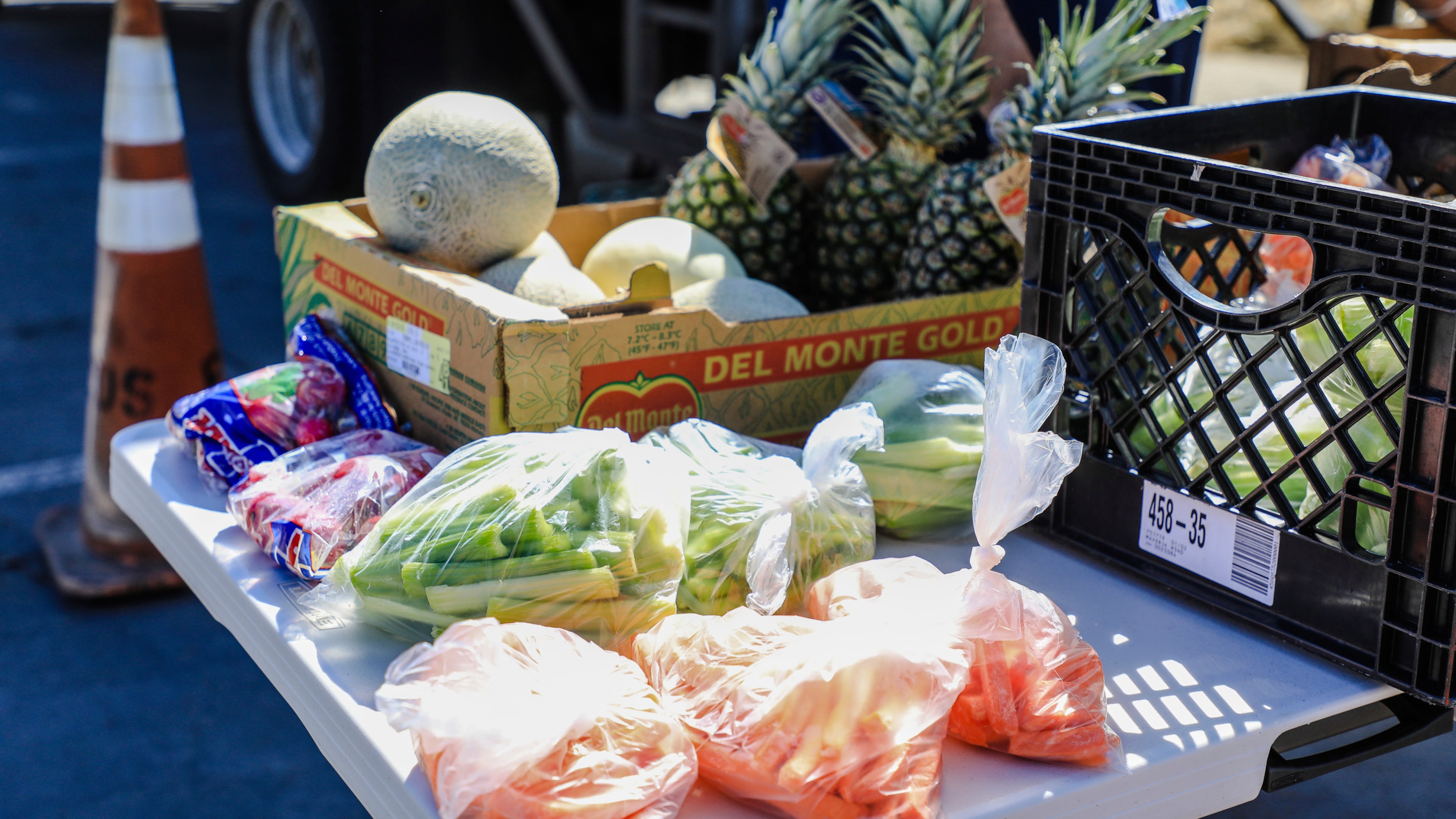 FILE - Fresh produce is available for bagged meals in Edwards, Colo., March 16, 2020. (Chris Dillmann/Vail Daily via AP, File)