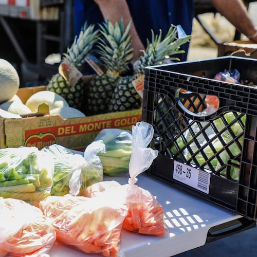 FILE - Fresh produce is available for bagged meals in Edwards, Colo., March 16, 2020. (Chris Dillmann/Vail Daily via AP, File)