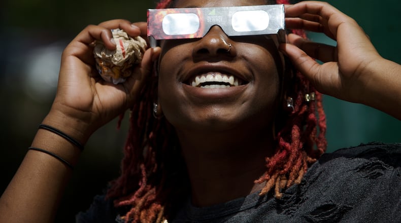 The moon will pass between the Earth and the sun around 3:04 p.m., resulting in the eclipse that will cover between 80% and 85% of the sun. The eclipse starts at about 1:45 p.m. and ends at 4:20 p.m.