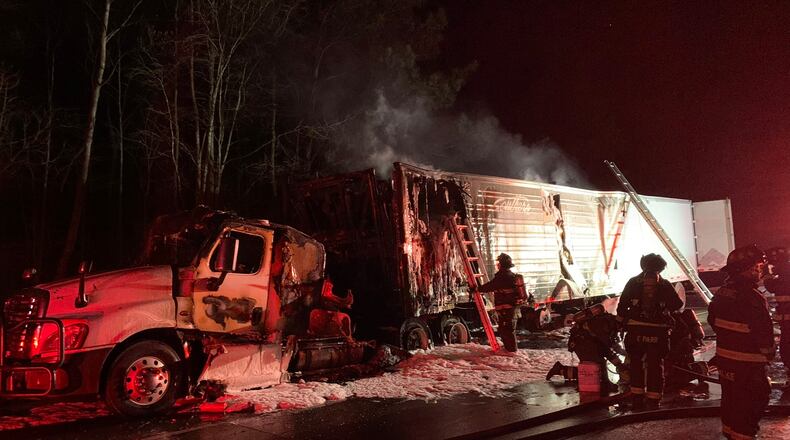 A tractor-trailer fire completely shut down I-75 South near Acworth, but no injuries were reported.