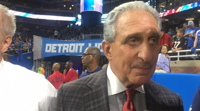 Falcons owner Arthur Blank discussing his plans before the Lions’ game on Sunday. (By D. Orlando Ledbetter/dledbetter@ajc.com)