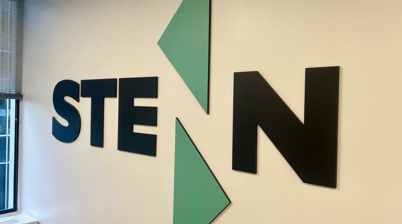 Logo of Stenn, a financial technology company, in its new Atlanta office.
CREDIT: Stenn
