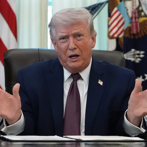 President Donald Trump speaks in the Oval Office of the White House before signing an executive order Tuesday, March 31, 2026, in Washington. (AP Photo/Alex Brandon)