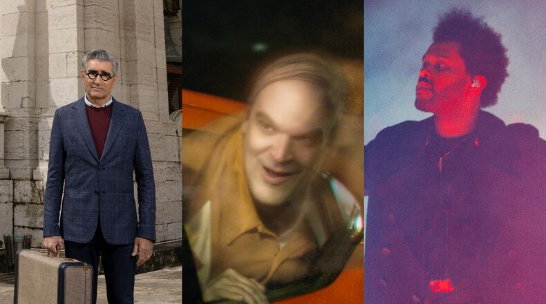 TV this week: Eugene Levy stars in an Apple TV+ travel show "The Reluctant Traveler," David Harbour stars in a dramedy "We Have a Ghost," and The Weeknd this Saturday has an HBO concert. APPLE TV+/NETFLIX/HBO