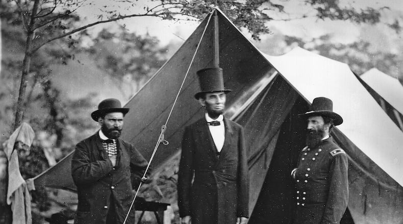 Allan Pinkerton, President Abraham Lincoln, and General John A. McClernand at Antietam, Maryland, October 1862.