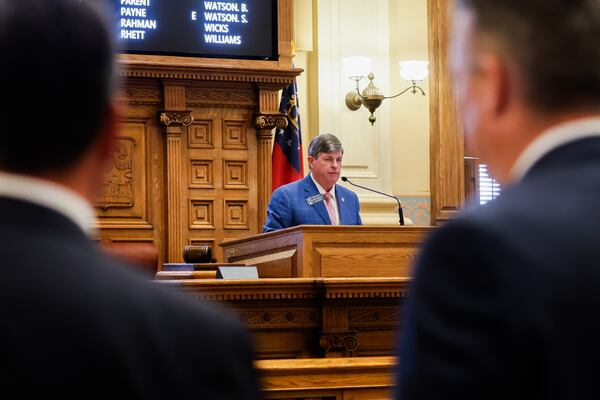 Senate President Larry Walker III speaks on the Senate floor as the state Legislature convenes for the fourth day of a special legislative session at the Capitol in Atlanta on Monday, June 22, 2026. (Abbey Cutrer/AJC)