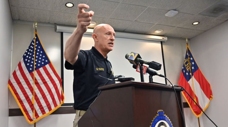 Georgia Bureau of Investigation Director Vic Reynolds speaks to members of the press during a press conference to update the investigation into the June 12 death of Rayshard Brooks, who was shot and killed at a Wendy’s while running from police, at GBI Headquarters on Saturday, June 13, 2020. (Hyosub Shin / Hyosub.Shin@ajc.com)