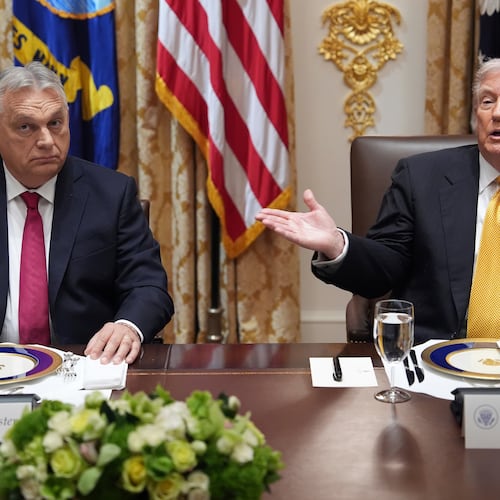 President Donald Trump, right, meets with Hungary's Prime Minister Viktor Orban in the Cabinet Room of the White House, Friday, Nov. 7, 2025, in Washington. (AP Photo/Evan Vucci)
