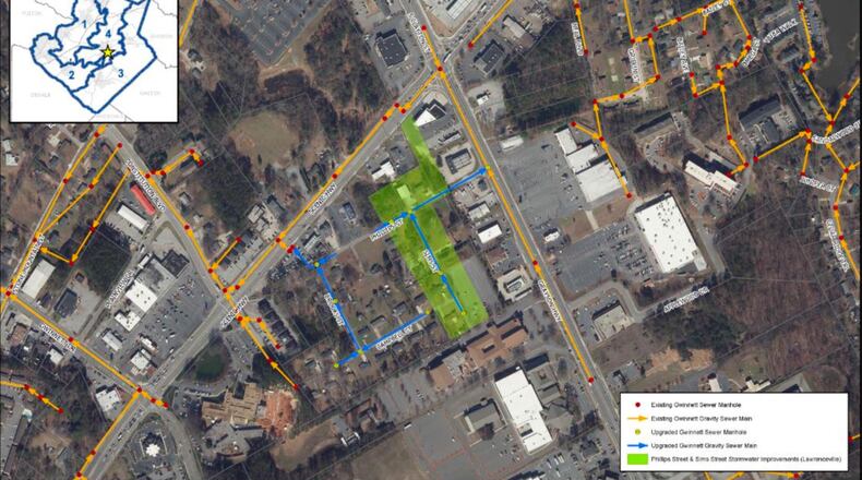 Lawrenceville and Gwinnett will partner to complete sewer upgrades on Sims and Phillips Streets west of Grayson Highway. (Courtesy City of Lawrenceville)