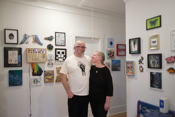 The Shaws' new Scottsdale home is equal parts art gallery and music hall. Most of the work on view is by Atlanta artists.  (Courtesy of Dustin Timbrook)