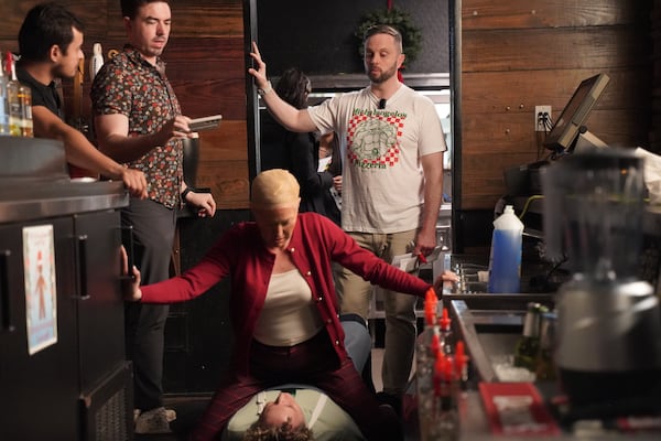 Things get crazy on "We're So Dead," when a murderous Karen causes violent chaos at a restaurant on Christmas Eve. (Courtesy of Blake Studwell)