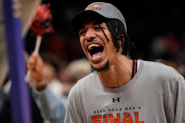 after the Elite Eight of the NCAA college basketball tournament, Sunday, March 30, 2025, in Atlanta. (AP Photo/George Walker IV)