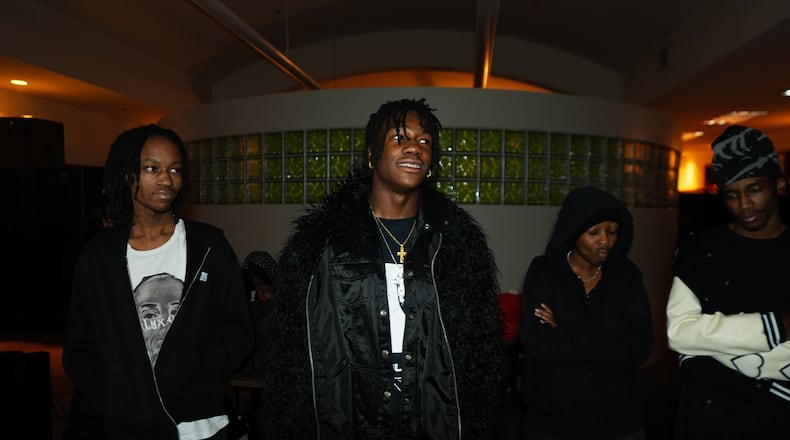 1Joven (from left), Abram Sullivan, Kleo Jackson and Santana Sins were among the contestants for the Playboi Carti look-alike contest held in downtown Atlanta on Dec. 29, 2024. Photo credit: James I. Smith III