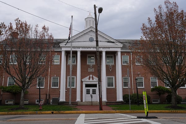 The county courthouse in Salem, N.J., is seen Tuesday, April 15, 2025 before the appearance of Sean M. Higgins, the driver charged with killing NHL hockey player Johnny Gaudreau and his brother Matthew while they were bicycling. (AP Photo/Matt Rourke)