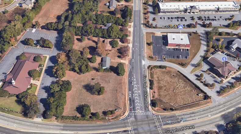 Lawrenceville approves 11,050-square-feet for retail, restaurant or office building at Five Forks-Trickum and Sugarloaf Parkway. Google Maps