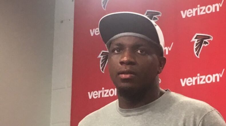 Falcons wide receiver Mohamed Sanu is finding his way around a new offensive scheme. (By D. Orlando Ledbetter/dledbetter@ajc.com)