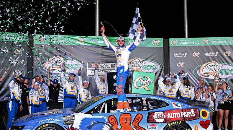 NASCAR Cup Series driver Chase Elliott, pictured here in June 2025, will run a paint scheme designed by two Children's Healthcare of Atlanta patients at next month's Quaker State 400. (Hyosub Shin/AJC)